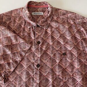 Tommy Bahama 100% Silk Shirt Large Geometric Hawaiian Resort Cruise Abstract